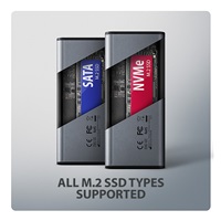 AXAGON EEM2-SD2 USB-C 10Gbps - M.2 NVMe & SATA SSD kovový DISPLAY box, bez skrutiek