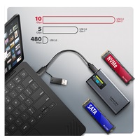 AXAGON EEM2-SD2 USB-C 10Gbps - M.2 NVMe & SATA SSD kovový DISPLAY box, bez skrutiek