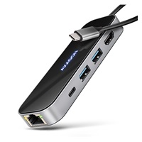 AXAGON HMC-6GLN, USB 5Gbps hub, 2x USB-A, USB-C, HDMI 4k/60Hz, RJ-45 GLAN, PD 100W, kábel USB-C 20cm