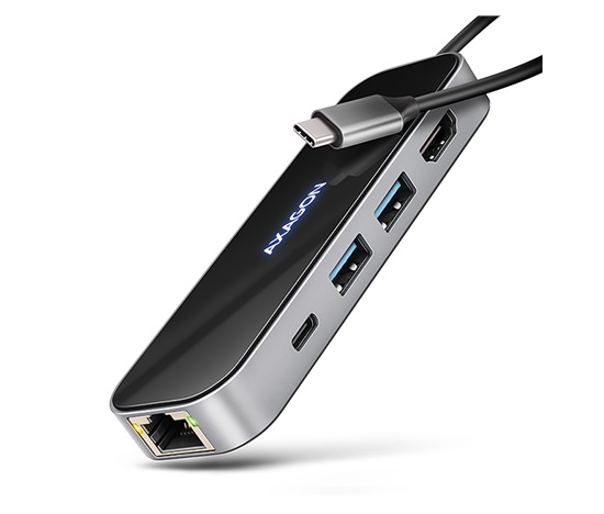 AXAGON HMC-6GLN, USB 5Gbps hub, 2x USB-A, USB-C, HDMI 4k/60Hz, RJ-45 GLAN, PD 100W, kábel USB-C 20cm