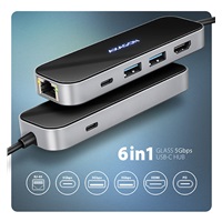 AXAGON HMC-6GLN, USB 5Gbps hub, 2x USB-A, USB-C, HDMI 4k/60Hz, RJ-45 GLAN, PD 100W, kábel USB-C 20cm