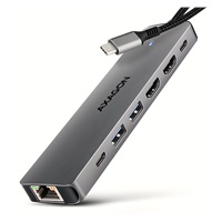 AXAGON HMC-7HX2, USB 5Gbps hub, 2x USB-A, USB-C, 2x HDMI 4k/60Hz, RJ-45 GLAN, PD 100W, kábel USB-C 15cm