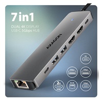 AXAGON HMC-7HX2, USB 5Gbps hub, 2x USB-A, USB-C, 2x HDMI 4k/60Hz, RJ-45 GLAN, PD 100W, kábel USB-C 15cm