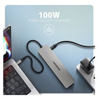 AXAGON HMC-7HX2, USB 5Gbps hub, 2x USB-A, USB-C, 2x HDMI 4k/60Hz, RJ-45 GLAN, PD 100W, kábel USB-C 15cm