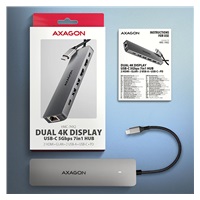 AXAGON HMC-7HX2, USB 5Gbps hub, 2x USB-A, USB-C, 2x HDMI 4k/60Hz, RJ-45 GLAN, PD 100W, kábel USB-C 15cm