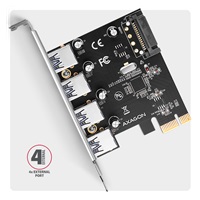 AXAGON PCEU-430RS, PCIe radič, 4x USB 5Gbps port, SATA napájanie, Renesas PD720201, SP