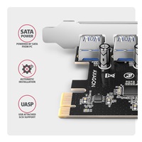 AXAGON PCEU-430RS, PCIe radič, 4x USB 5Gbps port, SATA napájanie, Renesas PD720201, SP