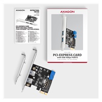 AXAGON PCEU-232RS, PCIe radič, 2+2x USB 5Gbps port, SATA napájanie, Renesas PD720201, SP & LP