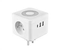 Viking síťový adaptér Y23L, 2x 230 V, 1x USB-A, 2x USB-C, dotykové světlo, bílá