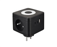 Viking síťový adaptér Y23L, 2x 230 V, 1x USB-A, 2x USB-C, dotykové světlo, černá