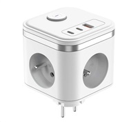 Viking síťový adaptér Y33, 3x 230 V, 1x USB-A, 2x USB-C, tlačítko ON/OFF, bílá