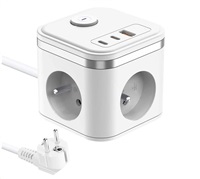 Viking síťový adaptér YC33, 3x 230 V, 1x USB-A, 2x USB-C, tlačítko ON/OFF, délka 1,4 m, bílá