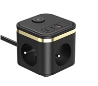 Viking síťový adaptér YC33, 3x 230 V, 1x USB-A, 2x USB-C, tlačítko ON/OFF, délka 1,4 m, černá