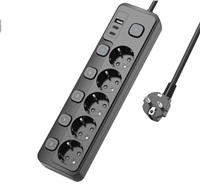 Viking síťová prodlužovací zásuvka YC53S, 5x AC 230V, 1x USB-A, 2x USB-C, tlačítko ON/OFF, délka 1,5 m, černá