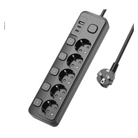 Viking síťová prodlužovací zásuvka YC53S, 5x AC 230V, 1x USB-A, 2x USB-C, tlačítko ON/OFF, délka 1,5 m, černá