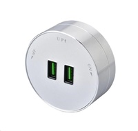 Viking zásuvkový modul A50, 2x USB-A, stříbrná