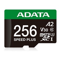 ADATA MicroSDXC karta 256GB Speed Plus, U3, C10, A2, V30 (R:180/W:160 MB/s) + SD adaptér