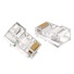 Konektor RJ45 nestíněný UTP CAT6 krimpovací pro kulaté kabely, balení 10ks

- RJ45 8P8C  8 pinů
- Nestíněný konektor + vložka
- Vhodné na lanko a drát Cat6
- 2 x prong
- Prodejní balení 1 ks (větší balení po 100ks)
- Material kontaktů: Phosphor bronze
- Povrchová úprava kontaktů: Nickel, pozlacené kontakty 15 µ
- Materiál konektoru: Polykarbonát, barva transparentní
- Vhodné pro vodiče průměrů AWG (27/7 ... 24/7)
- Teplotní rozsah: -40°C ... +70°C

Konektor má malou plastovou vložku s otvory na vodiče. Do vložky se nasunou jednotlivé vodiče a potom se vložka s vodiči nasune do těla konektoru a zakrimpuje kleštěmi.
