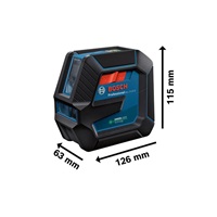 Bosch GLL 2-15 G čárový laser, pracovní dosah až 15 m, přesnost +/-0,3 mm/m, 4× baterie 1,5 V LR6 (AA)