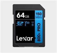 Lexar SDXC 800x Pro UHS-I cards, C10 (V30) U3, R150, 64GB