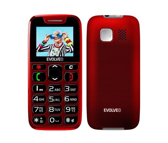 EVOLVEO EasyPhone, mobilní telefon pro seniory s nabíjecím stojánkem, červená