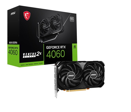 BAZAR - MSI VGA NVIDIA GeForce RTX 4060 VENTUS 2X BLACK 8G OC, 8G GDDR6, 3xDP, 1xHDMI - Po opravě (Bez příšlušenství)