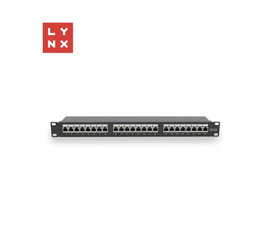 LYNX 19" patch panel 24-port, STP Cat6a, 50µ, stíněný, černý