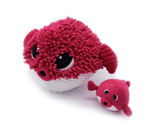 Plyšová ryba Blowfish - máma s miminkem, červená
