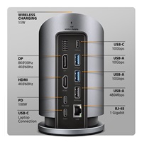 AXAGON HMC-WL9, USB 10Gbps hub s Qi, 3x USB-A, USB-C, HDMI & DP 4k/60Hz, RJ-45 GLAN, PD 100W, kábel USB-C 60cm