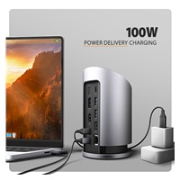 AXAGON HMC-WL9, USB 10Gbps hub s Qi, 3x USB-A, USB-C, HDMI & DP 4k/60Hz, RJ-45 GLAN, PD 100W, kábel USB-C 60cm