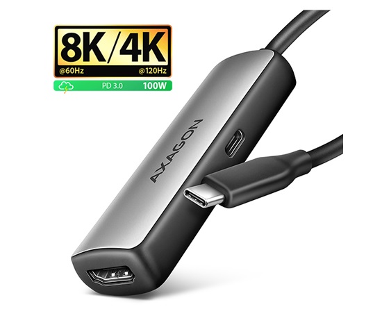 AXAGON RVC-HI8KPD, USB-C -> HDMI 2.1 redukcia / adaptér, 8K/60Hz, 4K/144Hz, HDR10+, PD100W