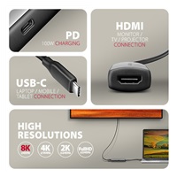 AXAGON RVC-HI8KPD, USB-C -> HDMI 2.1 redukcia / adaptér, 8K/60Hz, 4K/144Hz, HDR10+, PD100W