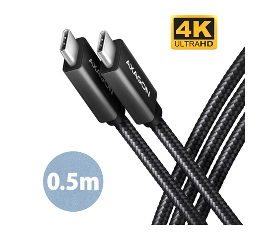 AXAGON BUCM32-CM05AB, SPEED+ kábel USB-C <-> USB-C, 0.5m, USB 20Gbps, PD 100W 5A, 4K HD, ALU, opletenie, čierny