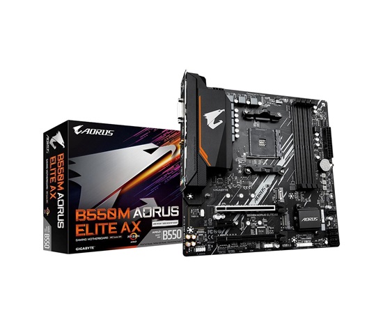 GIGABYTE MB Sc AM4 B550M AORUS ELITE AX, AMD B550, 4xDDR4, 1xHDMI, 1xDVI, mATX