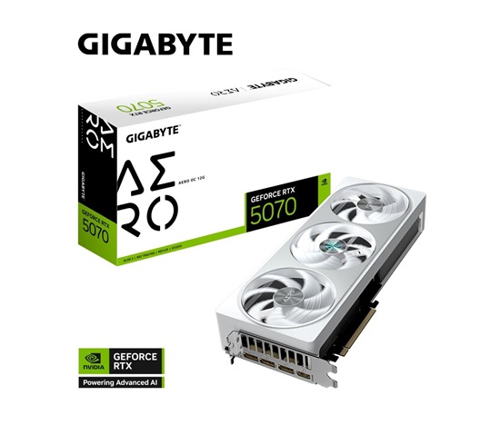 GIGABYTE VGA NVIDIA GeForce RTX 5070 AERO OC 12G, 12G GDDR7, 3xDP, 1xHDMI