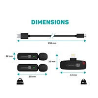 CONNECT IT Mikrofon ClipMic, 2x Bezdrátový Lavalier mikrofón s přijímačem, Lightning konektor, černá