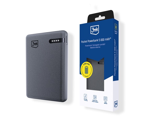 3mk Pocket Powerbank 5,000mAh 12W USB 1C Grey pro Universal