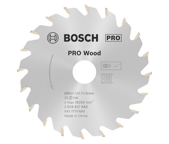 Bosch pilový kotouč PRO Wood cordless pro akumulátorovou okružní pilu, 85 × 1,1 × 15 mm