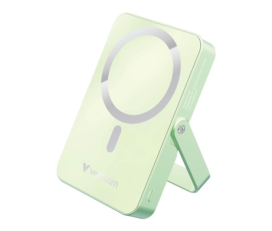 VERBATIM Powerbanka Charge 'n' Go, Magnetická, 10000 mAh, USB-C, Stojánek, Zelená