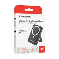 VERBATIM Powerbanka Charge 'n' Go, Magnetická, 10000 mAh, USB-C, Stojánek, Černá