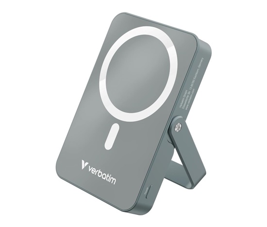 VERBATIM Powerbanka Charge 'n' Go, Magnetická, 10000 mAh, USB-C, Stojánek, Šedá
