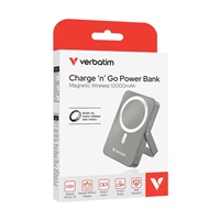 VERBATIM Powerbanka Charge 'n' Go, Magnetická, 10000 mAh, USB-C, Stojánek, Šedá