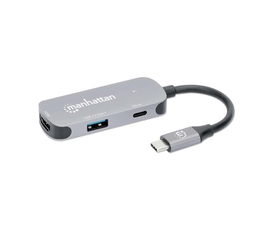 MANHATTAN Dokovací stanice USB-C na HDMI, USB-C PD 100W, USB-A, šedá