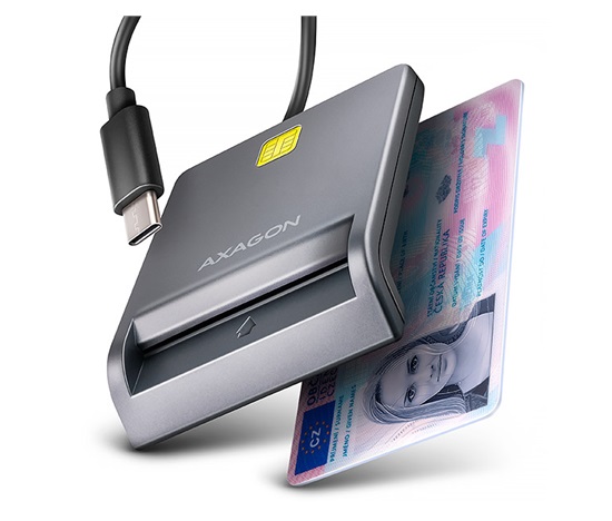 AXAGON CRE-SM3TC, USB-C FlatReader čítačka kontaktných kariet ID card (eID klient), kábel 1.2 m