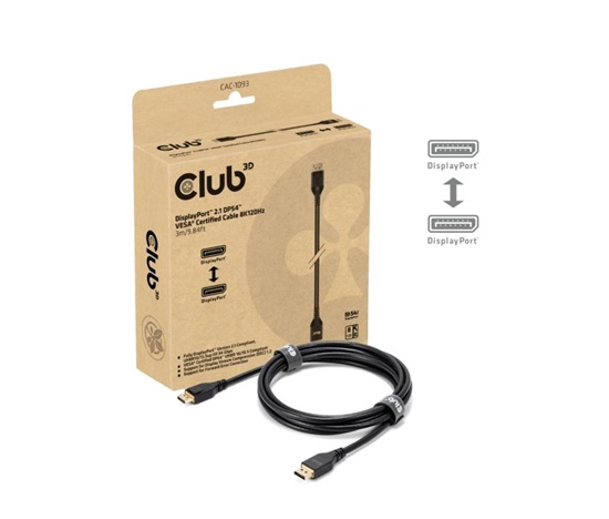 Club3D Kabel DisplayPort 2.1 na DisplayPort 2.1, VESA DP54, 4K240Hz/8K120Hz (M/M), 3m, černá