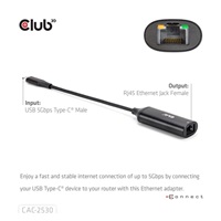 Club3D Adaptér USB-C na RJ45, 5Gb, 24cm