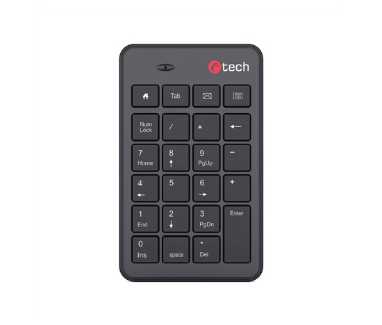 C-TECH Numerická kávesnice KBN-02WS, 23 kláves, Bezdrátová, Černá