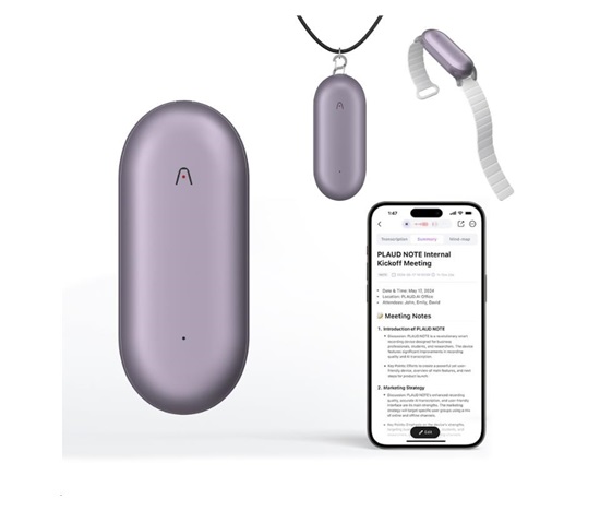 BAZAR - PLAUD Note Pin Purple - AI hlasový záznamník - pošk. obal