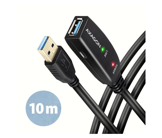 AXAGON ADR-310, USB 3.2 Gen 1 A-M -> A-F aktívny predlžovací / repeater kábel, 10m