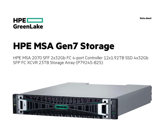 HPE MSA 2070 SFF 2x32Gb FC 4-port Controller 12x1.92TB SSD 4x32Gb SFP FC XCVR 23TB Storage Array